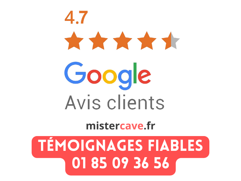 Avis clients MisterCave sur Google : capture d'écran montrant la note de 4.7/5 étoiles avec plus de 127 avis vérifiés pour la rénovation de cave à Paris