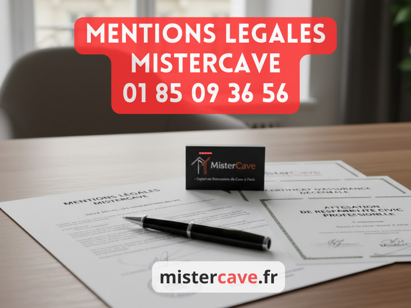 Mentions légales MisterCave : siège social de l'entreprise LES SERVICES FRANCAIS SAS, expert en rénovation de cave à Paris, avec documents juridiques et certificats d'assurance