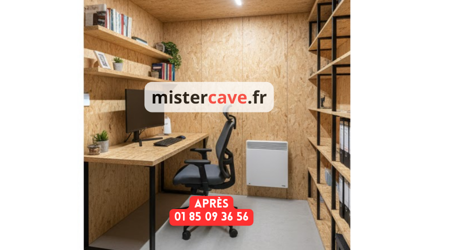 Bureau en cave Paris 9e après : espace de travail moderne