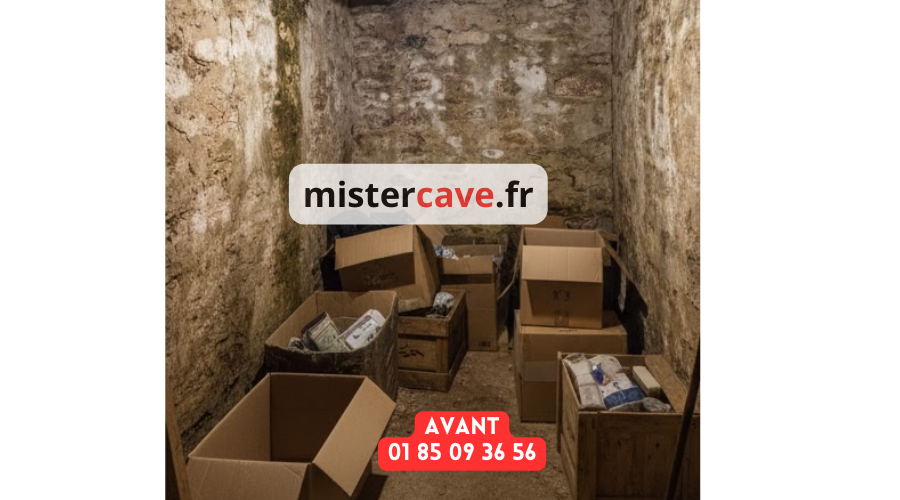 Cave Paris 9e avant : espace de stockage encombré