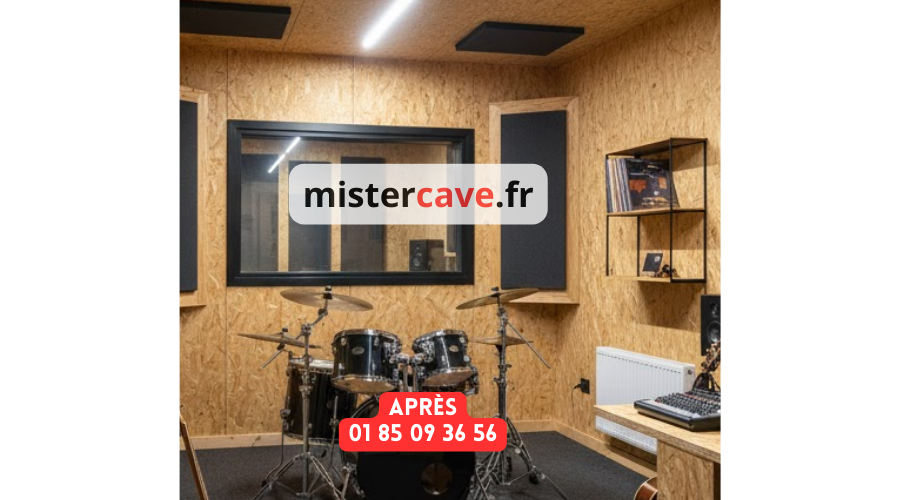 Studio musique cave après : isolation acoustique professionnelle