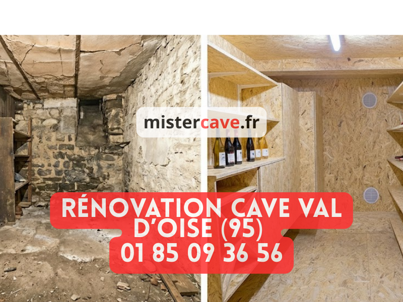 Rénovation cave Val-d'Oise : technicien MisterCave réalisant un traitement anti-humidité dans la cave d'un pavillon à Argenteuil, avec équipement professionnel de drainage et injection de résine contre les infiltrations liées à la proximité de la Seine